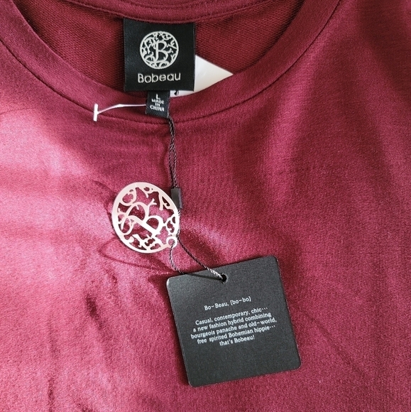 NWT Nordstrom Bobeau Fleece Side Button Pullover Dark Red Top in Size L - Picture 6 of 8